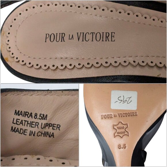 Pour La Victoire Wedge Slingback Pumps Womens Black Leather Pointed Toe Size 8.5 - Picture 11 of 12